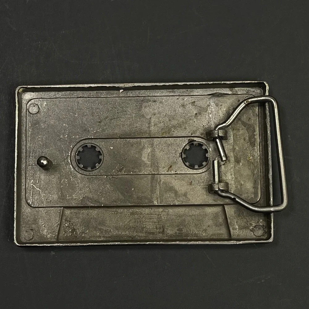 Vintage Cassette Tape Belt Buckle Unisex Silver Retro Music 80s 90s Novelty